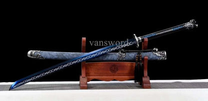 1095 High Carbon Steel Chinese Dao Sword Blue Blade Real Battle Ready Sharp.