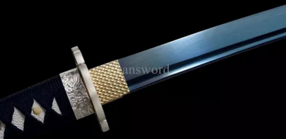 Hand Forged 1095 High Carbon Steel Real Japanese Katana Samurai With Blue Blade.