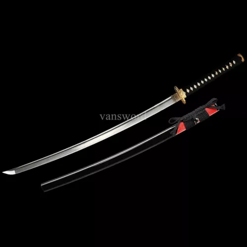 Handmade Damascus Folded Steel Japanese Samurai Katana Sword With Copper Tsuba.