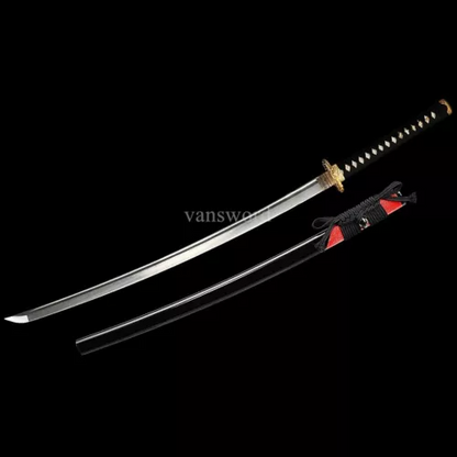 Handmade Damascus Folded Steel Japanese Samurai Katana Sword With Copper Tsuba.