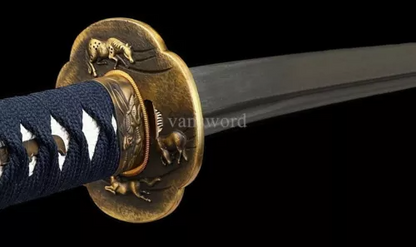 Japanese Damascus Steel Folded Steel Handmade Katana Sword Sharp With Blue Saya.