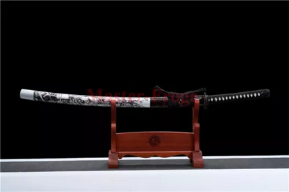 Folded Steel Clay Tempered Black Blade Japanese Samurai Katana Sword Sharp.