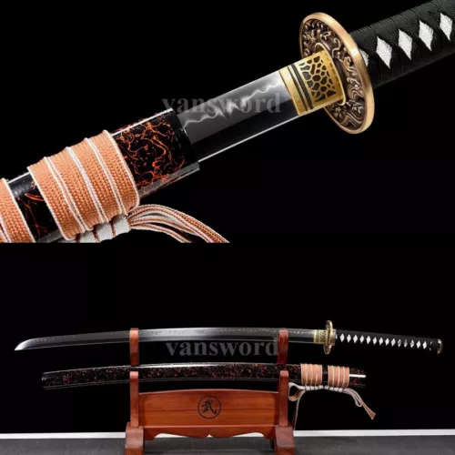 Handmade T10 Steel Clay Tempered Japanese Katana Samurai Sword Real Full Tang