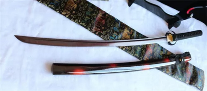 Hand Forged Folded Red Damascus Steel Blade Japanese Samurai Katana Real Sword