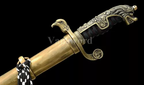 Handmade Damascus Steel Real Katana Sword Ox-horn+Copper Saya Samurai Sharp