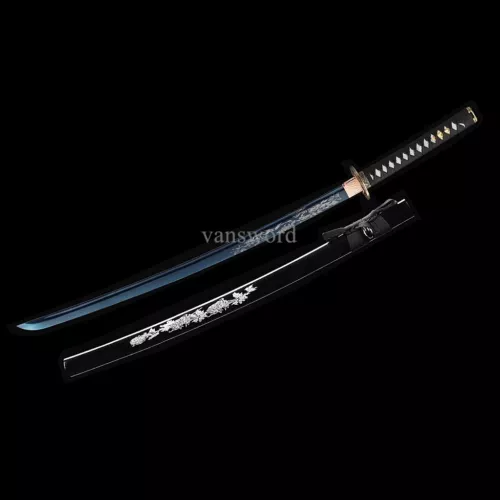 1095 High Carbon Steel Japanese Katana Sword Real Samurai Sharp With Blue Blade.