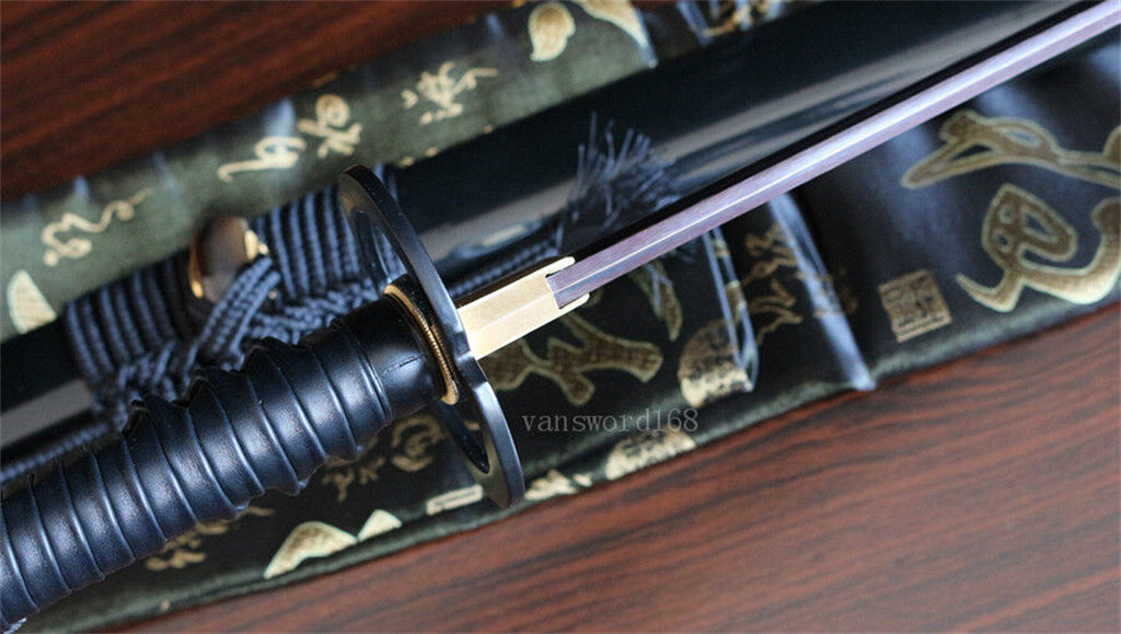 Damascus Folded Steel Japanese Katana Samurai Sword Red Blade Buffalo Horn Saya