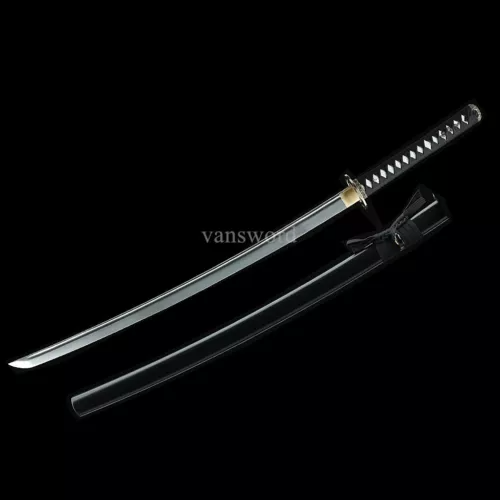 Damascus Folded Steel Japanese Katana Samurai Sword Handmade With Black Scabbard