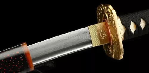 Hand Forged Damascus Steel Japanese Katana Samurai Real Sword With Copper Tsuba.