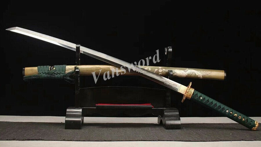 Honsanmai Clay tempered Japanese Samurai Katana Sword Full Tang Hand Carved Saya