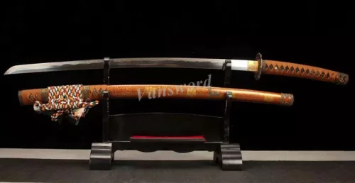 Japanese Samurai Tachi Sword Clay Tempered T10 Steel Real Hamon Full Tang Sharp.