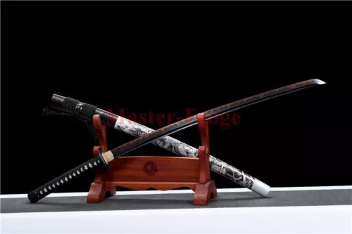 Japanese Samurai Katana Sword Black Folded Steel Clay tempered blade for Battle