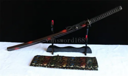 Hand Forged Folded Red Damascus Steel Blade Japanese Samurai Katana Real Sword