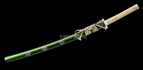 1095 High Carbon Steel Japanese Katana Blade Real Samurai With Green Scabbard.