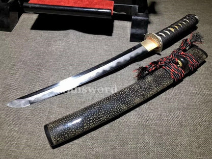 Clay Tempered Folded Steel Japanese Tanto Samurai Sword Golden Treated Tusba