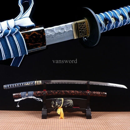 Hand Forged Folded Steel Hammering Pattern Japanese Katana Samurai Sword NEW.