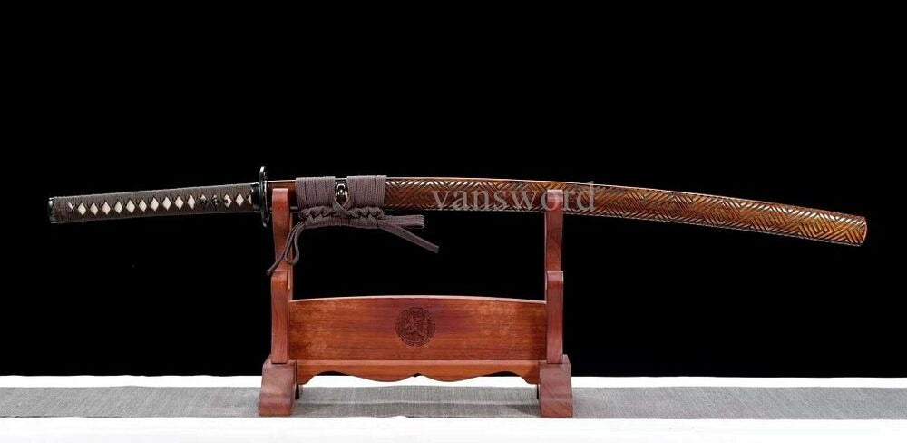 T10 Steel Clay Tempered Real Hamon Japanese Katana Sword With Brown Scabbard NEW