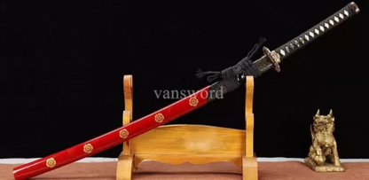 Handmade Damascus Steel Real Japanese Samurai Katana Sword With Red Scabbard NEW