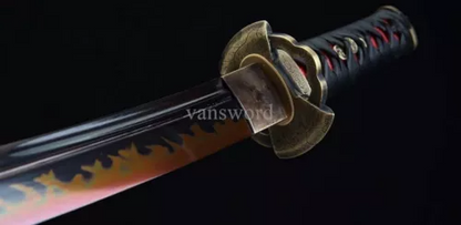 T10 Steel Clay Tempered Nagamaki Japanese Tanto Sword Black Blade Copper Tsuba.