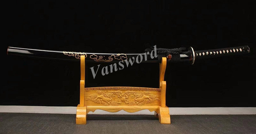 Japanese Samurai Katana Clay Tempered Folded Steel Real Hamon Sword Sharp.