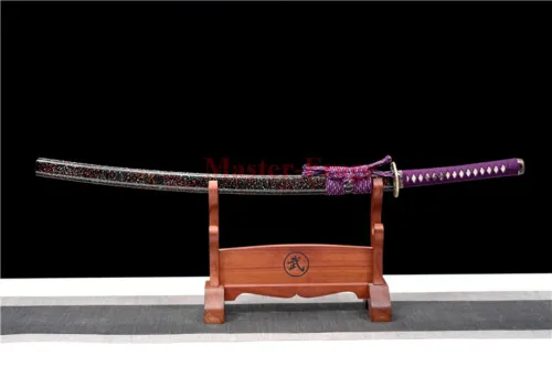 Damascus Folded Steel Japanese Katana Samurai Sword Battle Full Tang Purple