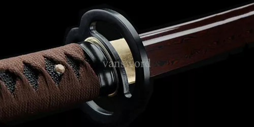 Damascus Folded Steel Handmade Japanese Katana Samurai Sword With Red Blade.