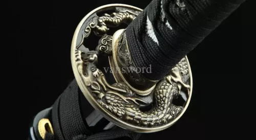 Japanese Samurai Katana Handmade Damascus Folded Steel Sword With Black Scabbard