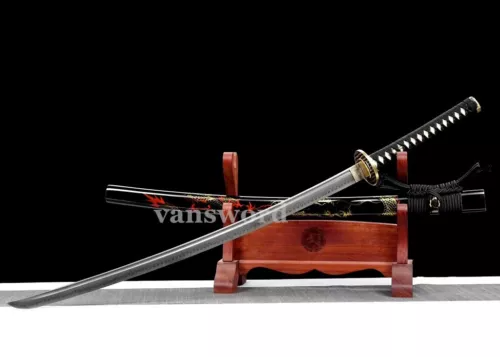 Katana Japanese Samurai Sword T10 Carbon Steel Real Hamon Full Tang Sharp