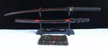 Hand Forged Folded Red Damascus Steel Blade Japanese Samurai Katana Real Sword