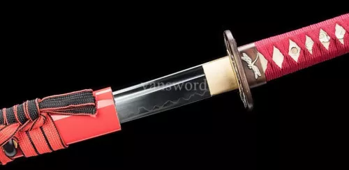 Japanese Katana Hand Forged T10 Steel Clay Tempered Samurai Sword Sharp Red Saya