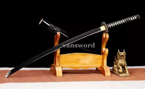 High 1095 Carbon Steel Japanese Katana Black Blade Sword Copper Tusba Sharp