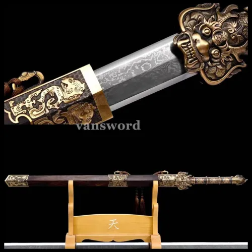 Folded Steel Chinese Jian Full Tang Sword Dragon Carving Sharp Blade