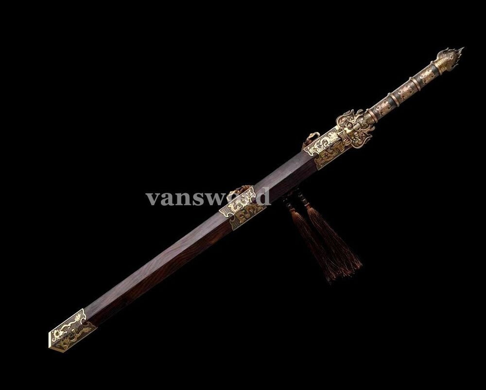 Folded Steel Chinese Jian Full Tang Sword Dragon Carving Sharp Blade