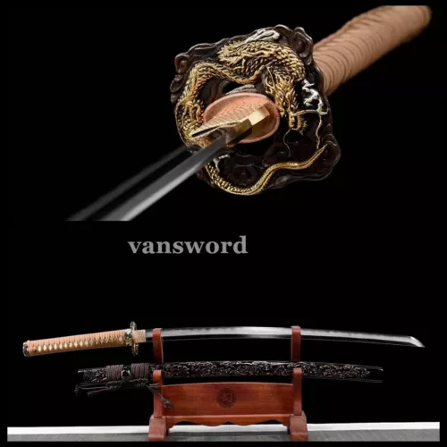 High Quality Folded Steel Clay Tempered Japanese Samurai Sword Katana Real Sharp