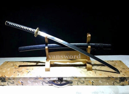 Japanese Abrasived Katana Samurai Sword Folded Steel Clay Tempered Battle Ready.