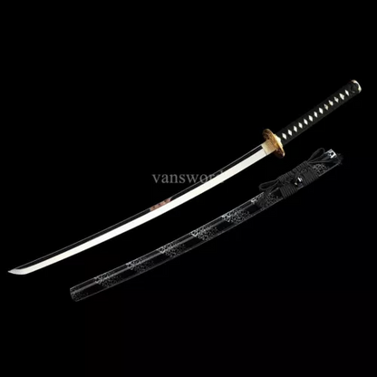 Handmade 1095 High Carbon Steel Japanese Katana Samurai Sword Black Scabbard.