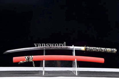 Handmade 9260 Spring Steel Japanese Katana Samurai Sword Real Weapons Red Saya