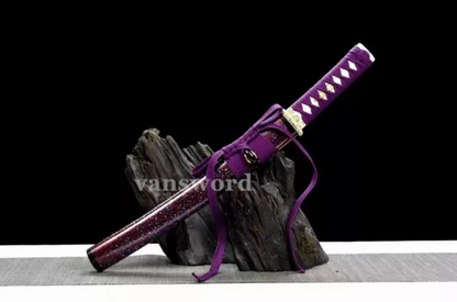 1095 High Carbon Steel Japanese Tanto Mini Samurai Sword Mirror Blade Purple