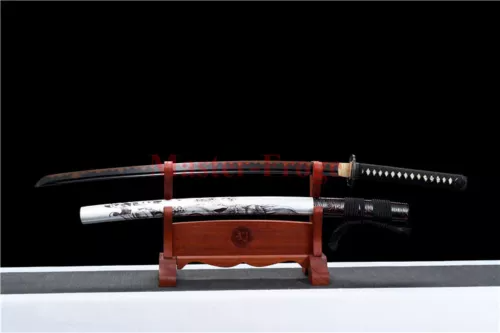 Japanese Samurai Katana Sword Black Folded Steel Clay tempered blade for Battle