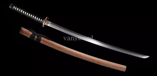 Folded Steel Handmade Japanese Katana Sword Sharp Damascus Steel With Brown Saya