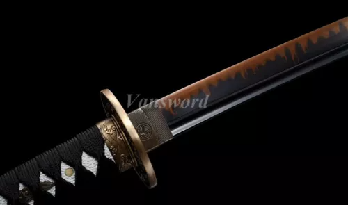 T10 Steel Clay Tempered Real Hamon Japanese Katana Sword Full Tang Sharp Black