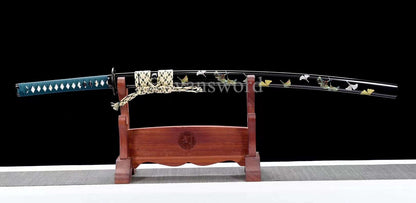 Japanese Katana Sword T10 Steel Clay Tempered Real Hamon Hand-painted Black Saya