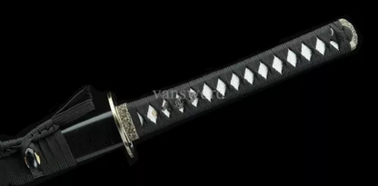 Japanese Katana Samurai Sword Damascus Folded Steel Handmade With Black Scabbard