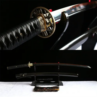 HandForged Black T10 steel Clay Tempered Japanese Katana Samurai RealHamon Sword