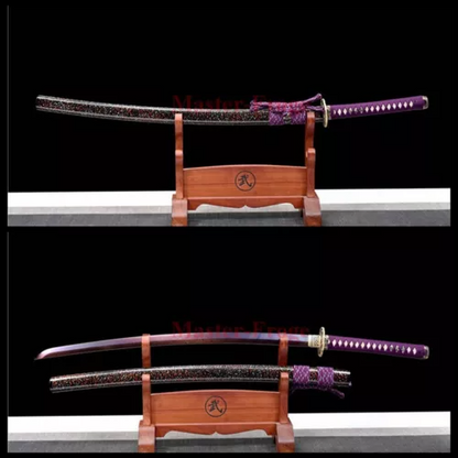 Damascus Folded Steel Japanese Katana Samurai Sword Battle Full Tang Purple