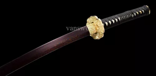 Damascus Steel Japanese Samurai Katana Sword With Blue Blade Copper Tsuba NEW.