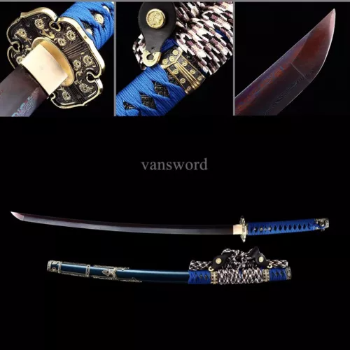 Tachi Hand Forge Folded Steel Japanese Samurai Sword Sharp With Blue Scabbard.