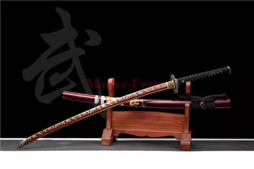 Japanese Real Katana 1095 High Carbon Steel Red Blade Samurai Sword Sharp