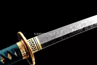 T10 Steel Clay Tempered Hardened Japanese Katana Smaurai Sword Green Saya.