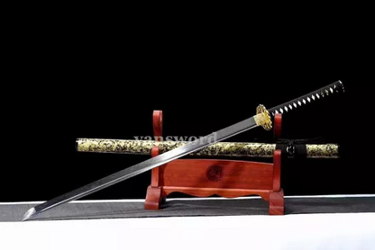 Japanese Ninja T10 Steel Clay Tempered Steel Full Tang Samurai Sword Real Sharp.